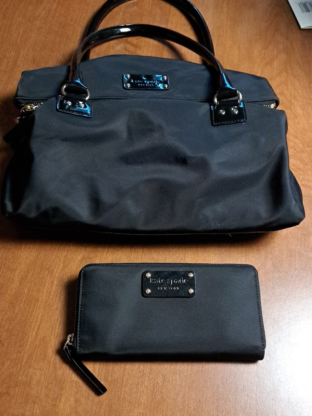 kate spade Black Nylon Satchel with Zip Wallet Like New